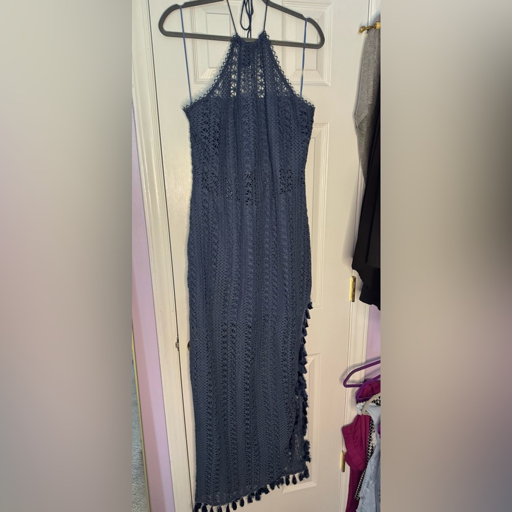 Elegant Navy Blue Lace Dress